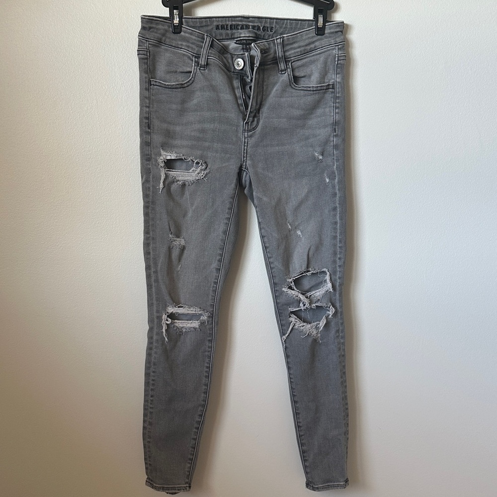 American Eagle Outfitters Gray Ripped Skinny Jeans